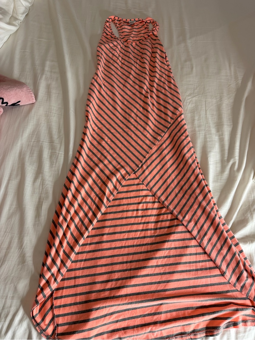 GUESS Coral and Charcoal Striped Maxi Tank Dress